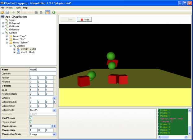 Demoproject. Click to spawn a model. Right-click to switch between box and sphere.