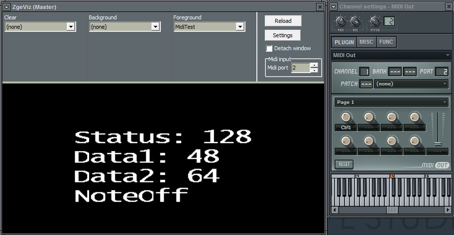 ZgeViz midi input using the attached demo effect and the MIDI Out plugin.